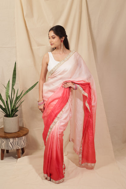 Royal Ombre Tussar Silk Saree with Pearl Border