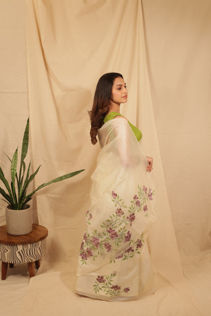 Floral Elegance Hand painted Tussar Saree