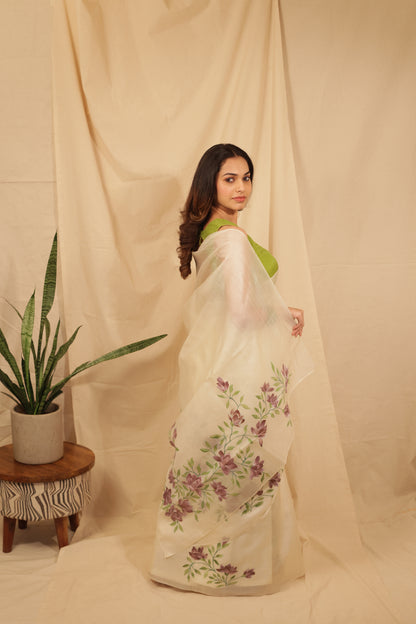 Floral Elegance Hand painted Tussar Saree