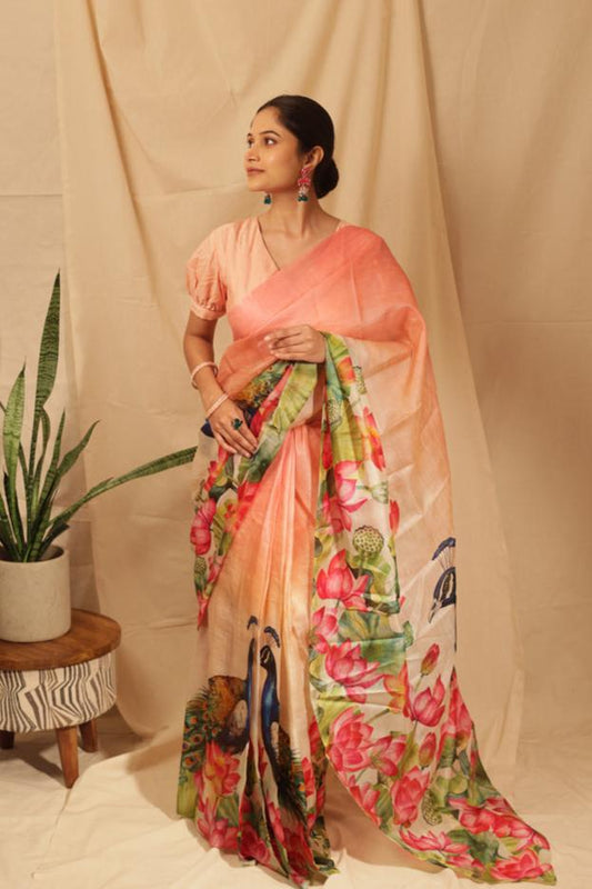 Lotus & Peacock Symphony Saree