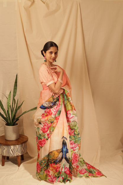 Lotus & Peacock Symphony Saree