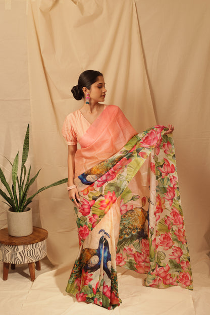 Lotus & Peacock Symphony Saree