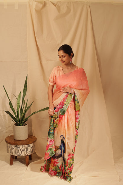 Lotus & Peacock Symphony Saree