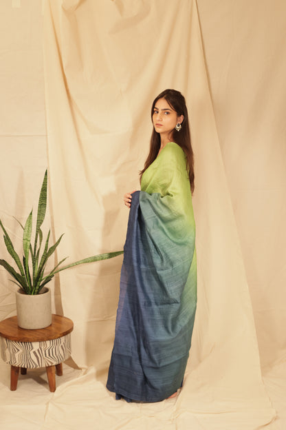 Elegant Lime Ombre Handloom Tussar Silk Saree