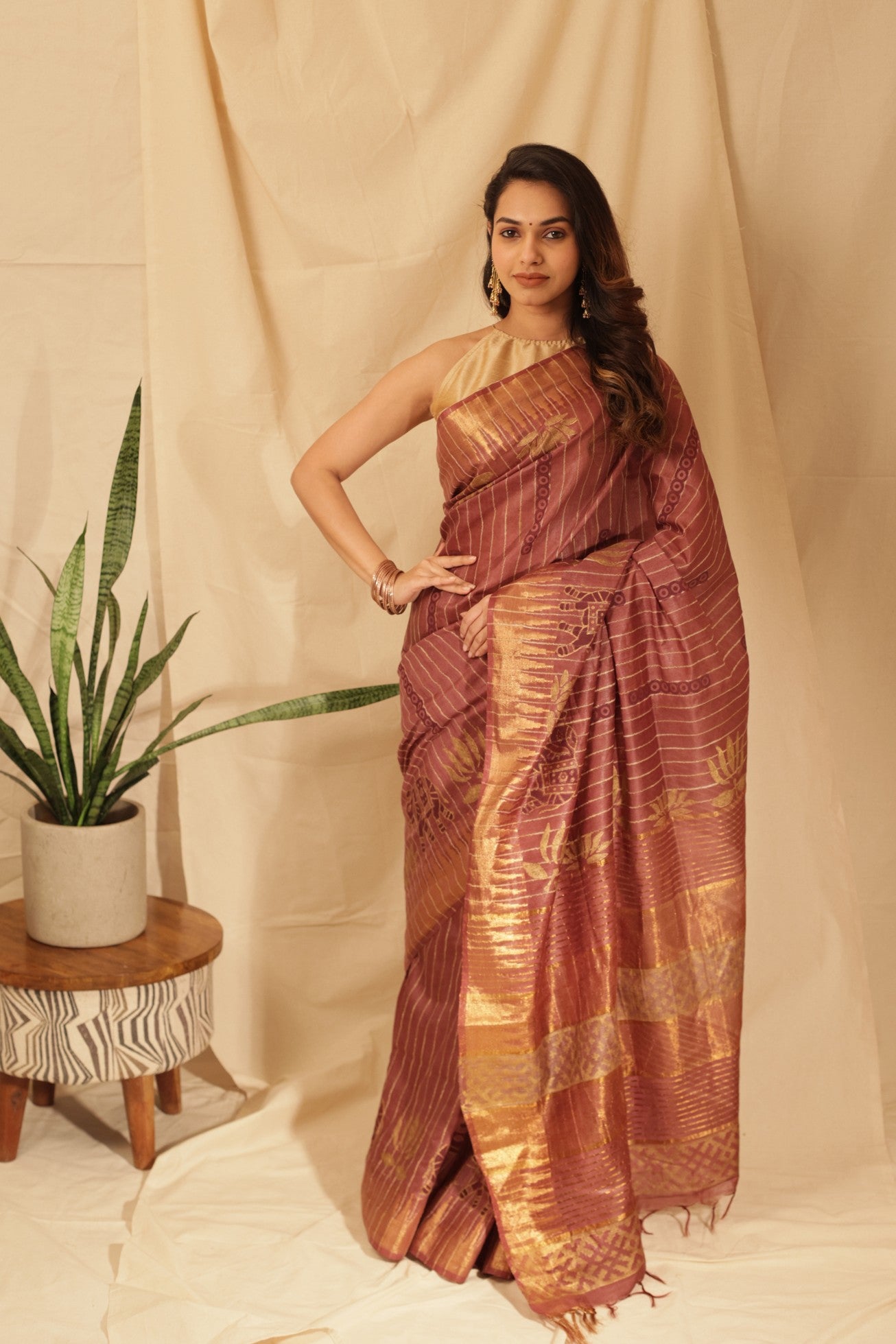 Elegant Gold Lotus Silk Saree