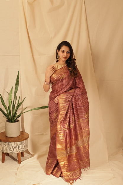 Elegant Gold Lotus Silk Saree