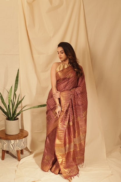 Elegant Gold Lotus Silk Saree