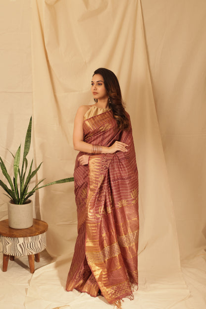 Elegant Gold Lotus Silk Saree