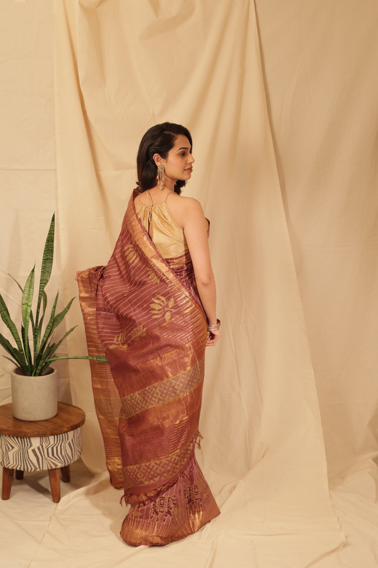 Elegant Gold Lotus Silk Saree