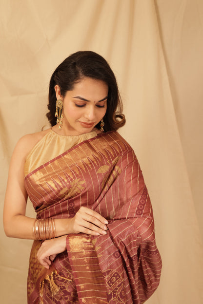 Elegant Gold Lotus Silk Saree