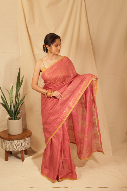 Joyful Festive Floral Tussar Saree