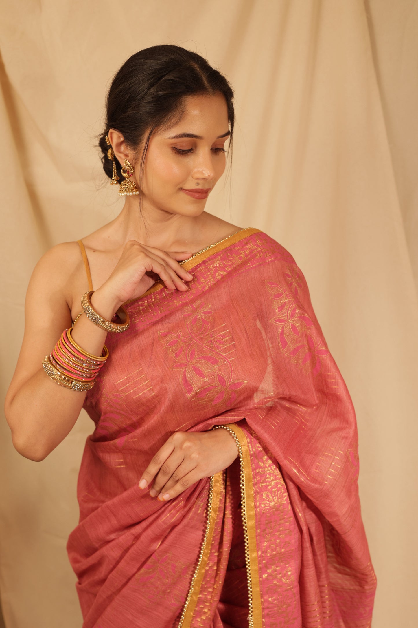 Joyful Festive Floral Tussar Saree