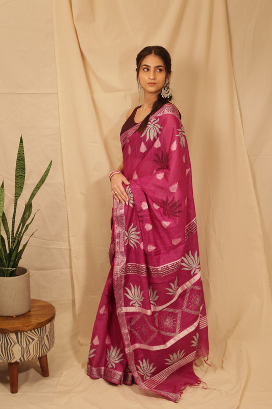 Gorgeous Silver Lotus Saree