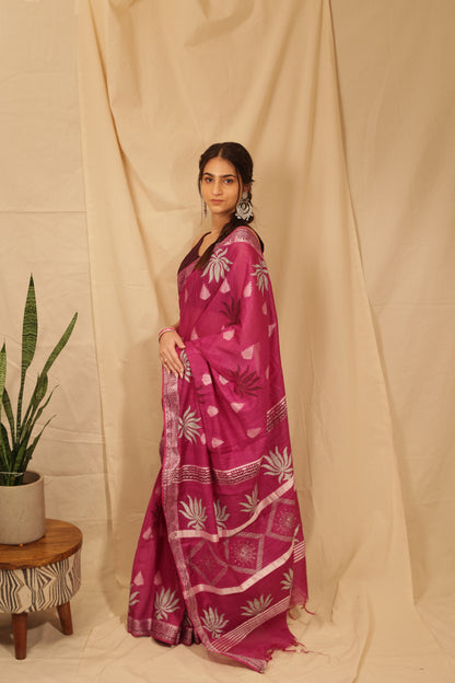 Gorgeous Silver Lotus Saree