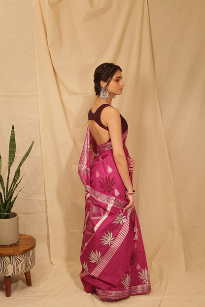 Gorgeous Silver Lotus Saree