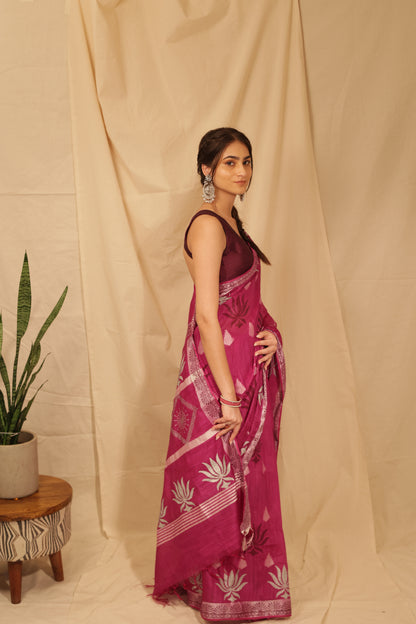 Gorgeous Silver Lotus Saree