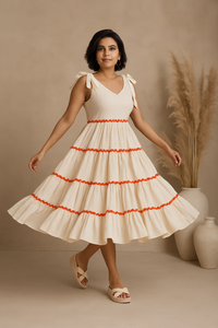 Thumbnail for Sun-Kissed Tie-Up Cotton Fit & Flare Dress