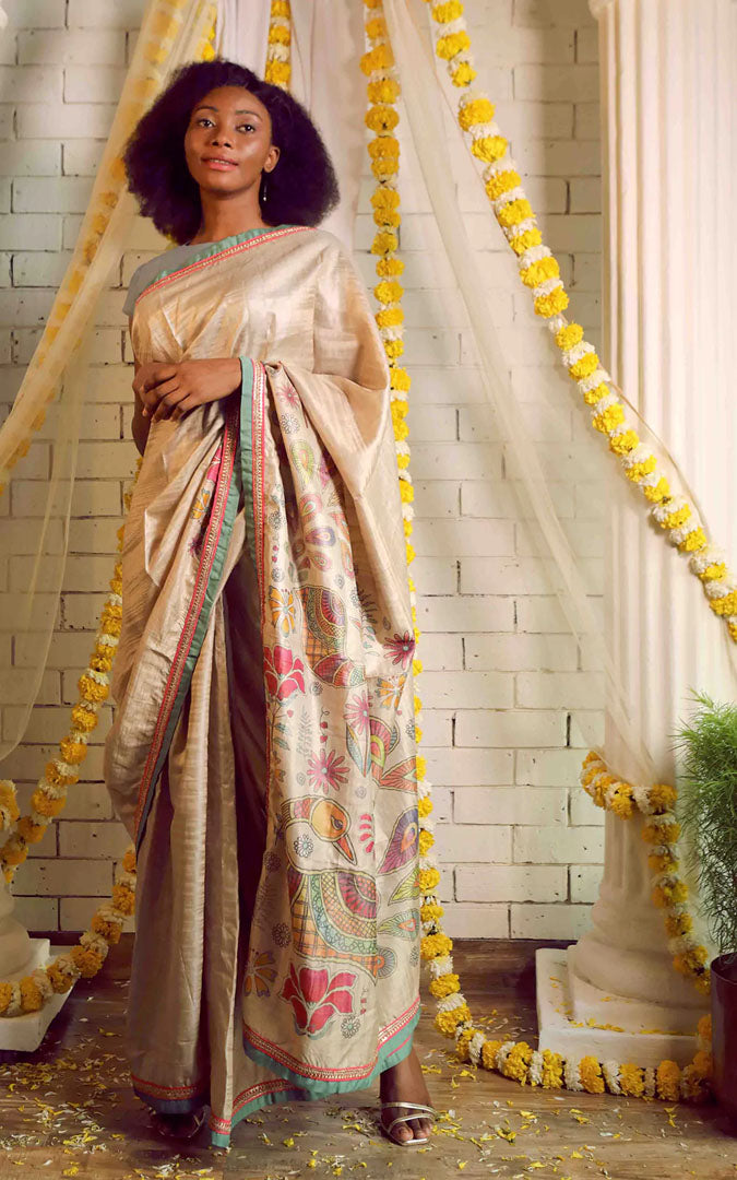 Tussar Silk Saree with Digitally Printed Pallu