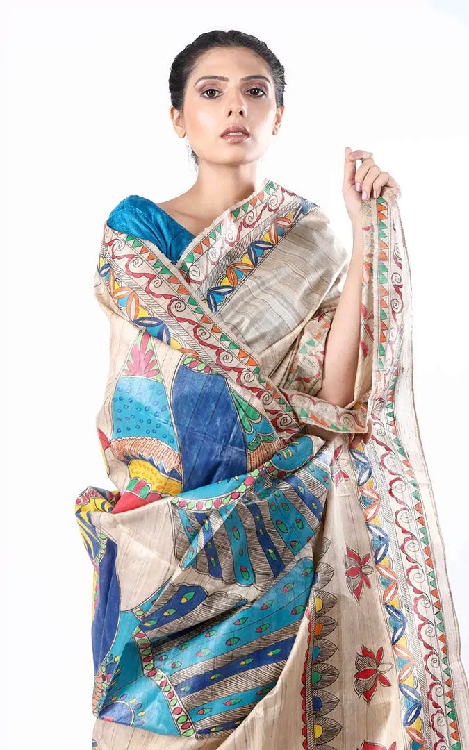 Handloom Tussar Silk Hand Painted Saree