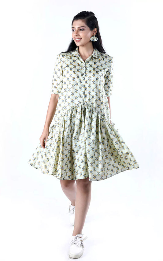 Tussar Silk Digital Printed Short Dress