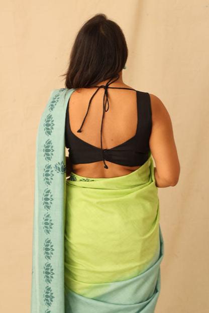 stylish Lime Ombre Handloom Pure Cotton Saree With Boder Print