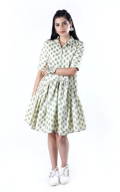 Tussar Silk Digital Printed Short Dress